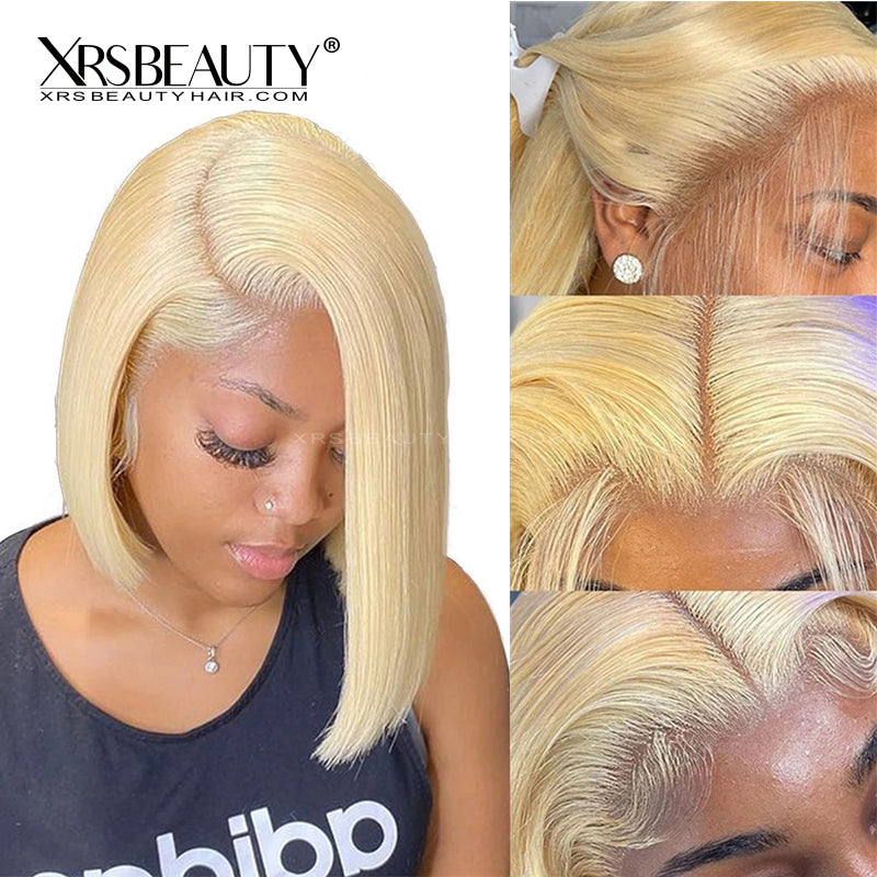 613 Blonde Bob Wig Straight Human Hair Transparent Lace  display picture 1