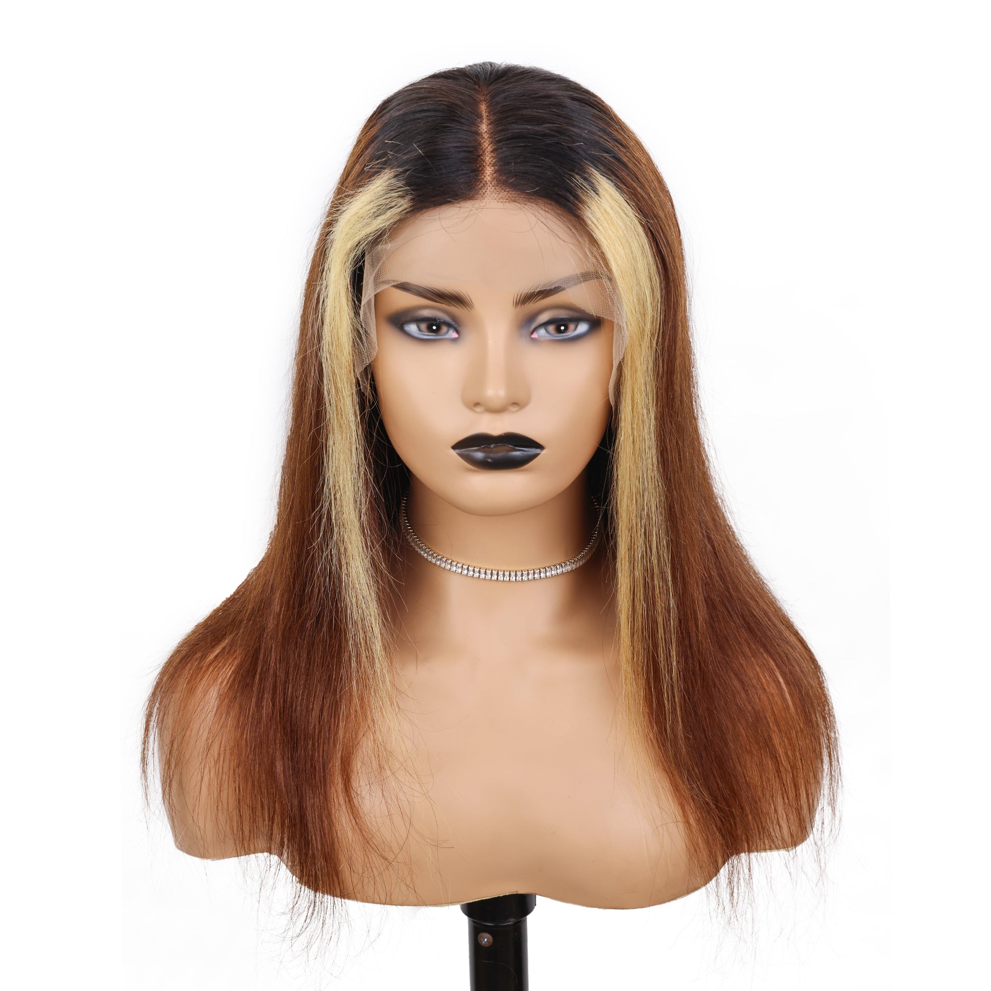 Straight Ombre Honey Brown Human Hair Wig Preplucked with Baby Hair 1