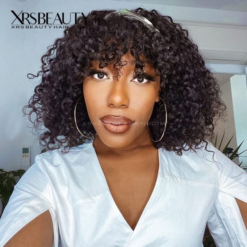 Curly Bob Wig With Bangs Human Hair 13x4 Swiss Lace Front Wig