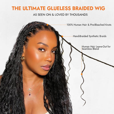 SkinMelt HD Lace Full Lace Knotless Boho Curls Braided Wig Light Weight Invisi Strap
