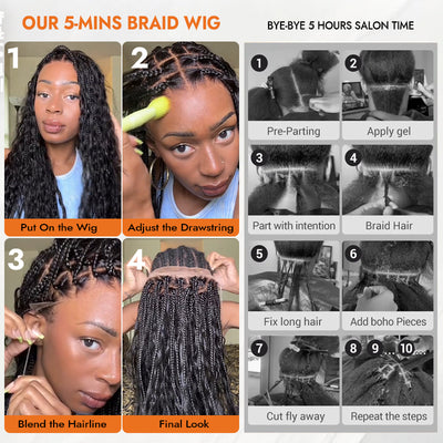 SkinMelt HD Lace Full Lace Knotless Boho Curls Braided Wig Light Weight Invisi Strap