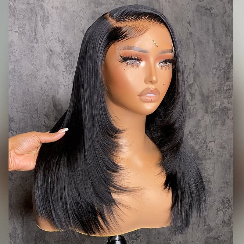 Straight Layered Cut 6x6 Skinmelt HD Lace Closure Wig Glueless Wear Go