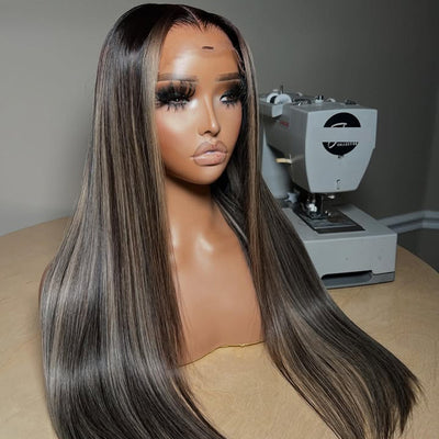 Ash Blonde Highlight Glueless Wear Go 5x5 Skinmelt HD Lace Closure Wig Straight