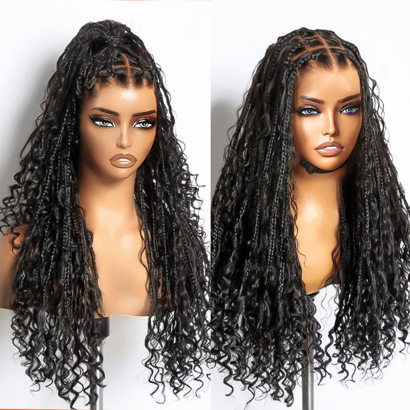 SkinMelt HD Lace Full Lace Knotless Boho Curls Braided Wig Light Weight Invisi Strap