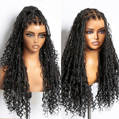 SkinMelt HD Lace Full Lace Knotless Boho Curls Braided Wig Light Weight Invisi Strap
