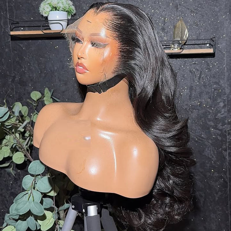 Jet Black Lagos M Hairline 13X6 Skinmelt HD Lace Front Wigs Body Wave Skinfit 3D Dome Cap