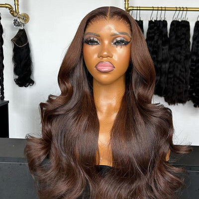 #4 Brown Skinmelt HD Lace Closure Wig 5x5 Glueless Wear Go Wig Body Wave