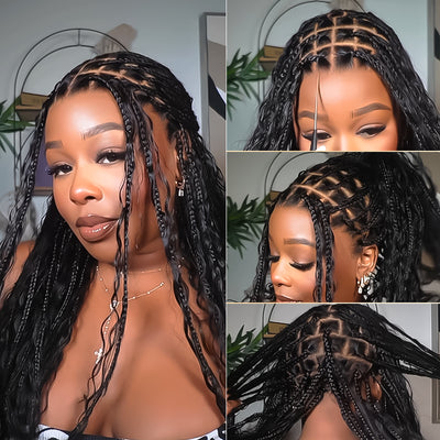 SkinMelt HD Lace Full Lace Knotless Boho Curls Braided Wig Light Weight Invisi Strap