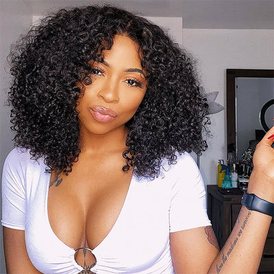 5x5 Skinlike HD Lace Closure Wig Bob Kinky Curly Hair Natural-Pre-Plucked Hairline [BOB60]