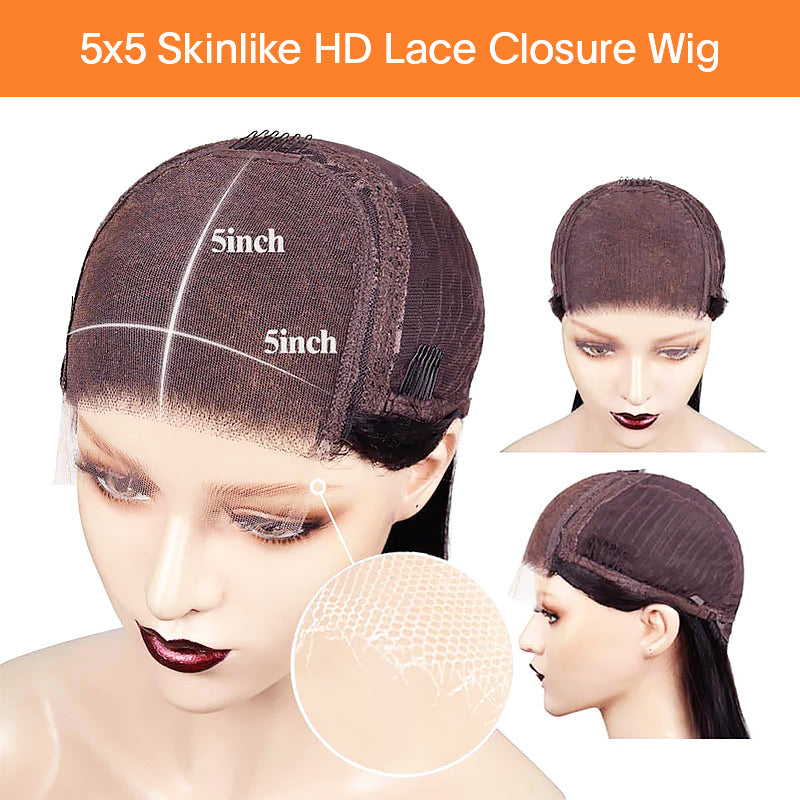 5x5 Skinlike HD Lace Closure Wig Bob Straight Hair Natural-Pre-Plucked Hairline [BOB55]