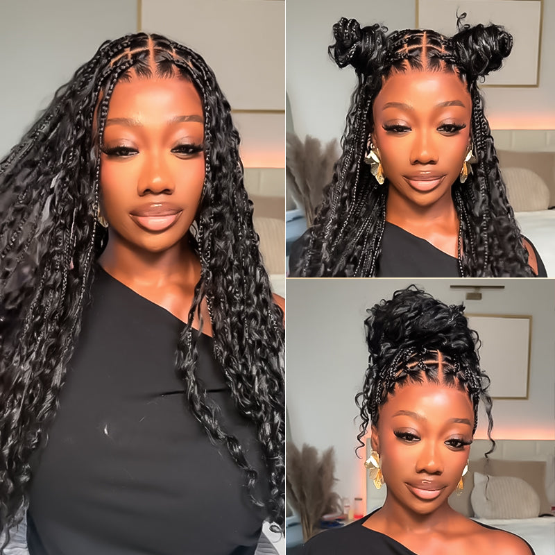 SkinMelt HD Lace Full Lace Knotless Boho Curls Braided Wig Light Weight Invisi Strap