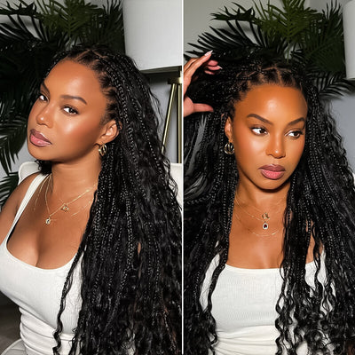 SkinMelt Braided Wig Boho Curls Knotless HD Lace Full Lace Braided Wig Light Weight Invisi Strap [BBW01]