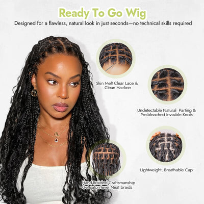 SkinMelt Braided Wig Boho Curls Knotless HD Lace Full Lace Braided Wig Light Weight Invisi Strap [BBW01]