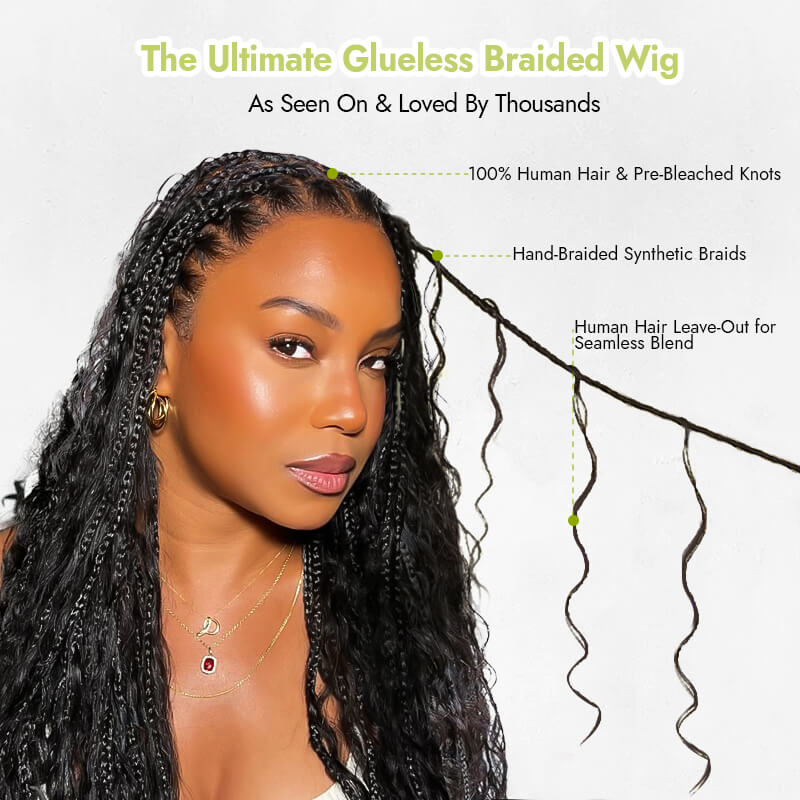 SkinMelt Braided Wig Boho Curls Knotless HD Lace Full Lace Braided Wig Light Weight Invisi Strap [BBW01]