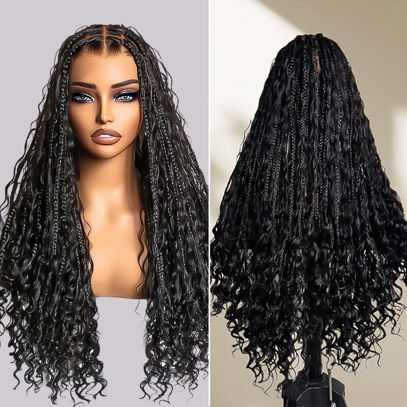 SkinMelt Braided Wig Boho Curls Knotless HD Lace Full Lace Braided Wig Light Weight Invisi Strap [BBW01]