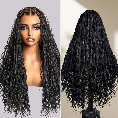 SkinMelt Braided Wig Boho Curls Knotless HD Lace Full Lace Braided Wig Light Weight Invisi Strap [BBW01]