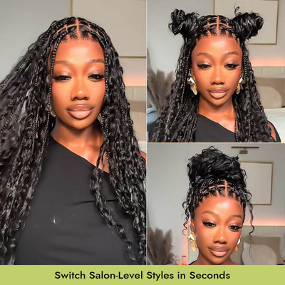 SkinMelt Braided Wig Boho Curls Knotless HD Lace Full Lace Braided Wig Light Weight Invisi Strap [BBW01]