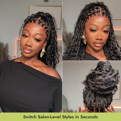 SkinMelt Braided Wig Boho Curls Knotless HD Lace Full Lace Braided Wig Light Weight Invisi Strap [BBW01]