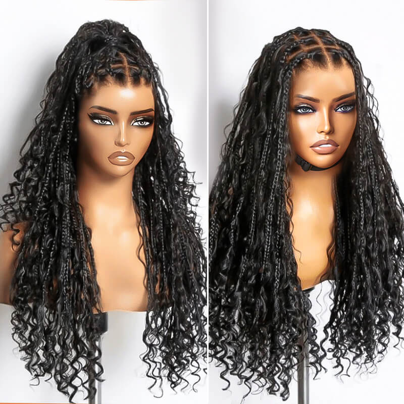 SkinMelt Braided Wig Boho Curls Knotless HD Lace Full Lace Braided Wig Light Weight Invisi Strap [BBW01]