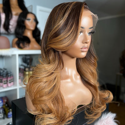 Ombre Honey Brown 13X6 Skinmelt HD Lace Front Wigs Body Wave Skinfit 3D Dome Cap