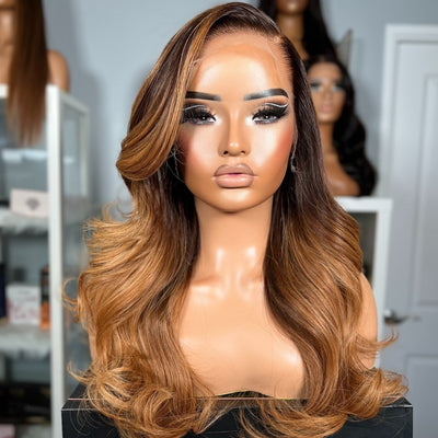 Ombre Honey Brown 13X6 Skinmelt HD Lace Front Wigs Body Wave Skinfit 3D Dome Cap