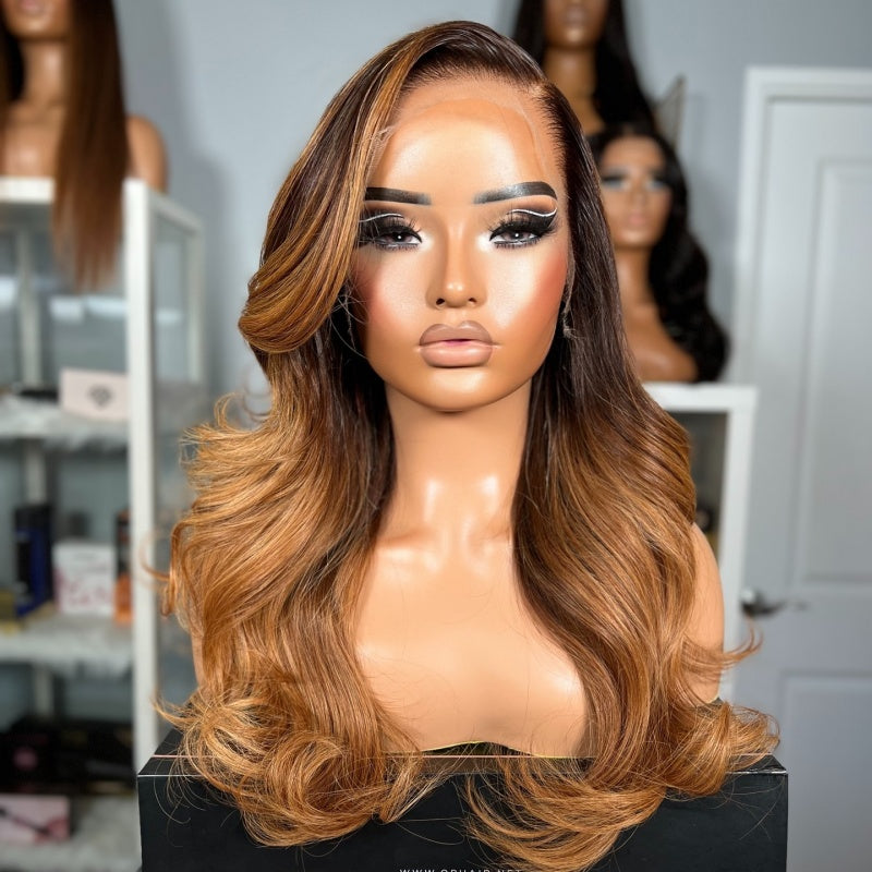 Ombre Honey Brown 13X6 Skinmelt HD Lace Front Wigs Body Wave Skinfit 3D Dome Cap