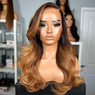 Ombre Honey Brown 13X6 Skinmelt HD Lace Front Wigs Body Wave Skinfit 3D Dome Cap