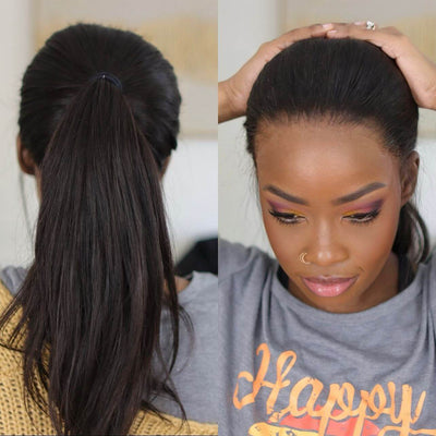 Straight HD full lace wig high ponytail