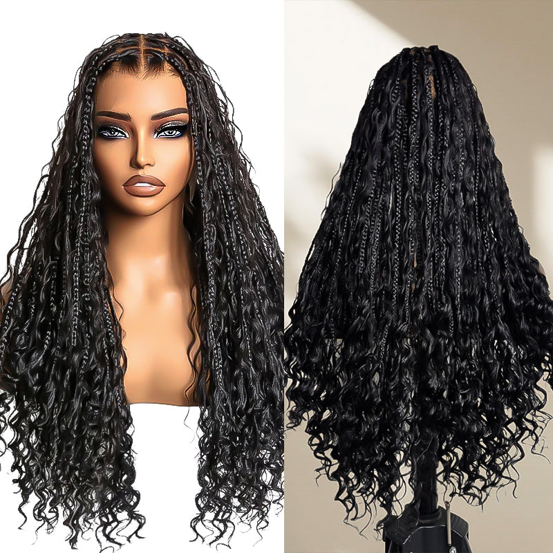 SkinMelt HD Lace Full Lace Knotless Boho Curls Braided Wig Light Weight Invisi Strap [BBW01]