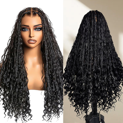 SkinMelt HD Lace Full Lace Knotless Boho Curls Braided Wig Light Weight Invisi Strap [BBW01]