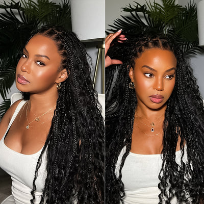SkinMelt HD Lace Full Lace Knotless Boho Curls Braided Wig Light Weight Invisi Strap [BBW01]