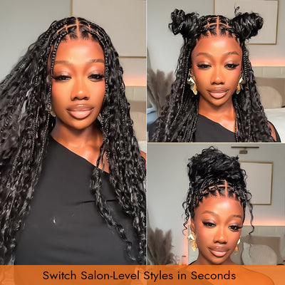 SkinMelt HD Lace Full Lace Knotless Boho Curls Braided Wig Light Weight Invisi Strap [BBW01]