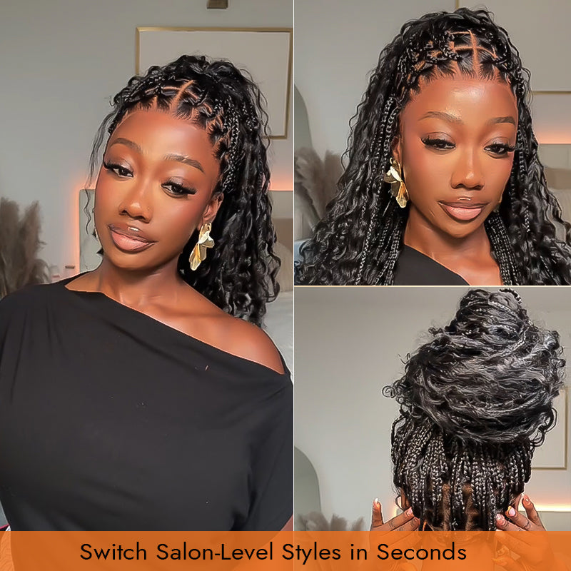 SkinMelt HD Lace Full Lace Knotless Boho Curls Braided Wig Light Weight Invisi Strap [BBW01]