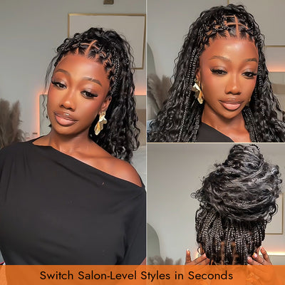 SkinMelt HD Lace Full Lace Knotless Boho Curls Braided Wig Light Weight Invisi Strap [BBW01]