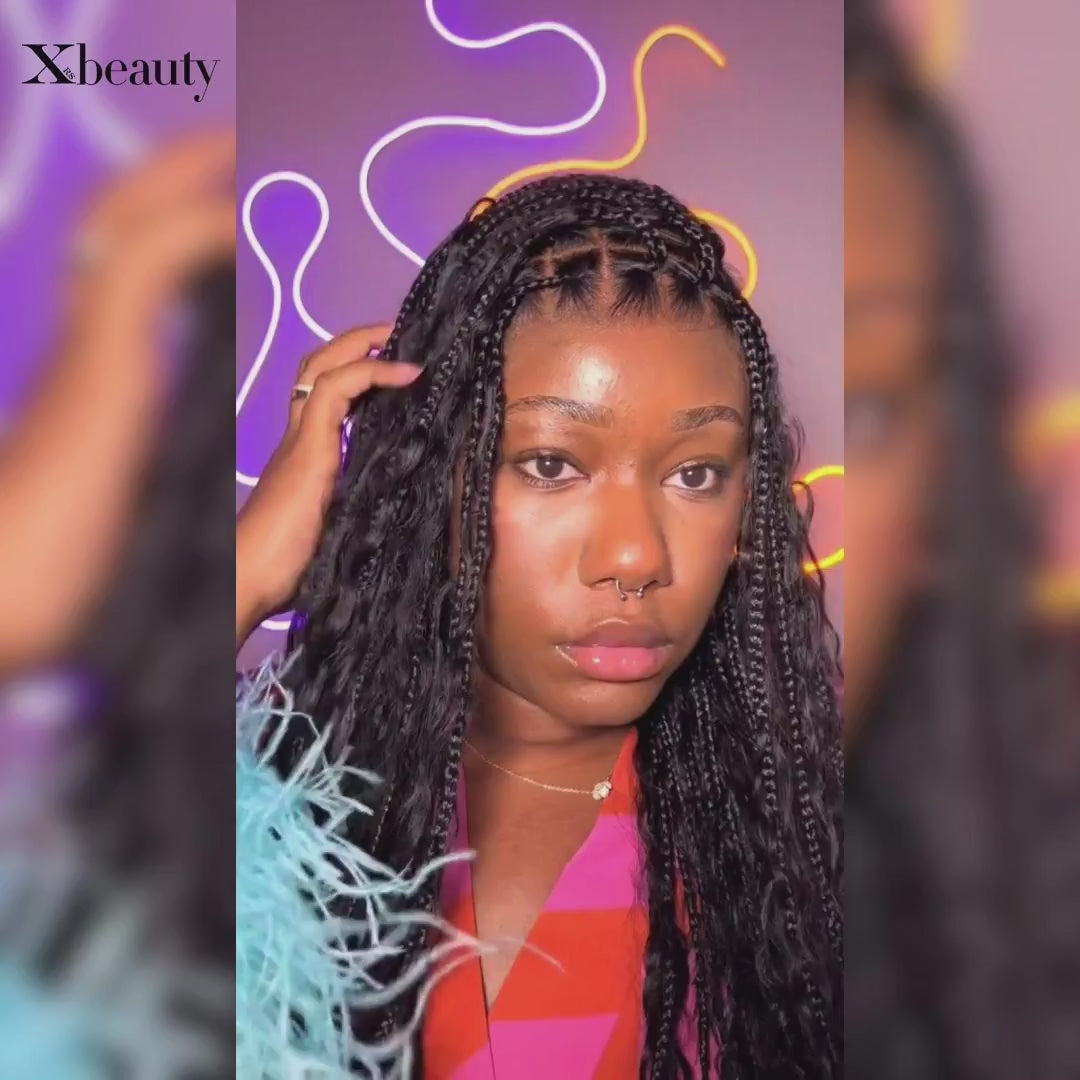 SkinMelt Braided Wig Boho Curls Knotless HD Lace Full Lace Braided Wig Light Weight Invisi Strap [BBW01]