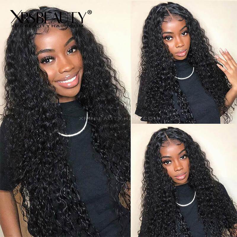 13x5 clean hairline water wave lace frontal wig human hair 250 density