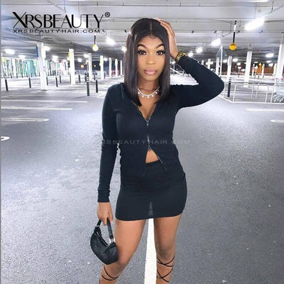 180 density Sleek Straight Black Bob Wig 13x4 Front Lace Human Hair Wig Pre Plucked Hairline With Baby Hair Customer Show