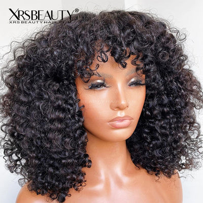 Long Curly Wig with Bangs Remy Human Hair 13x4 Lace Front Wig [CFW89]