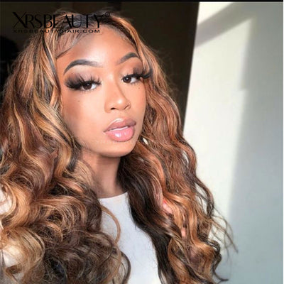 #2/30 Highlight Ombre Brown Loose Wave Lace Front Wigs Pre Plucked Bleached Knots [CFW46]