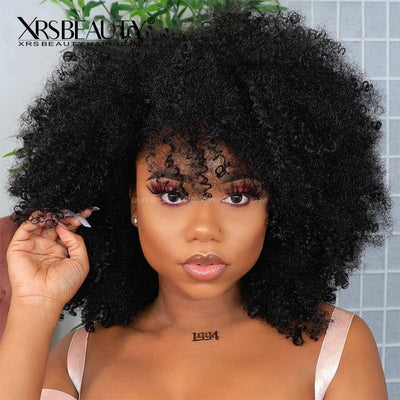 13x4 Afro Kinky Curly Wig with Bangs 100% Human Hair Lace Front Wig [CFW86]