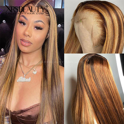 #2/27 Blonde Piano Highlight Hair Silky Straight Lace Front Wig  [CFW25]