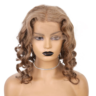 Long Middle Part 180 Density Wavy Ash Blonde with Dark Roots Wig 13x4 Lace Front Wigs Pre Plucked Bleached Knots [CXW51]