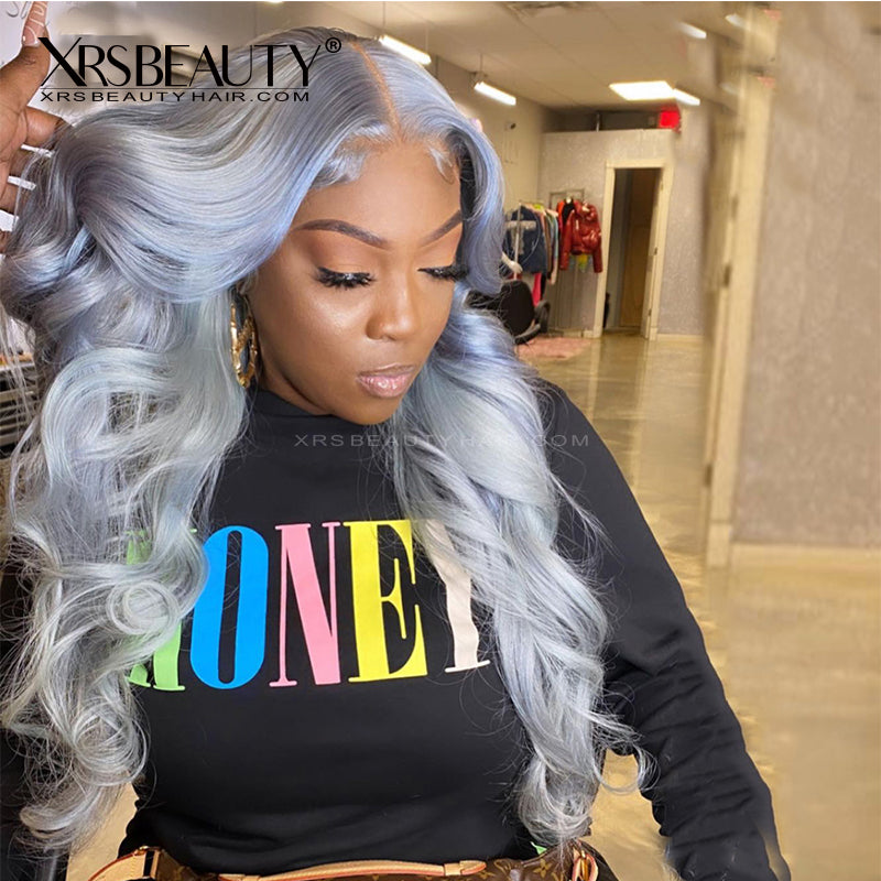 Grey Human Hair Lace Front Wig 13x4 Transparent Frontal Lace Wavy Hair [CFW23]