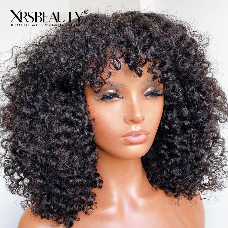 Curly Wig with Bangs Human Hair Full Machine Made Wigs [FMW01]