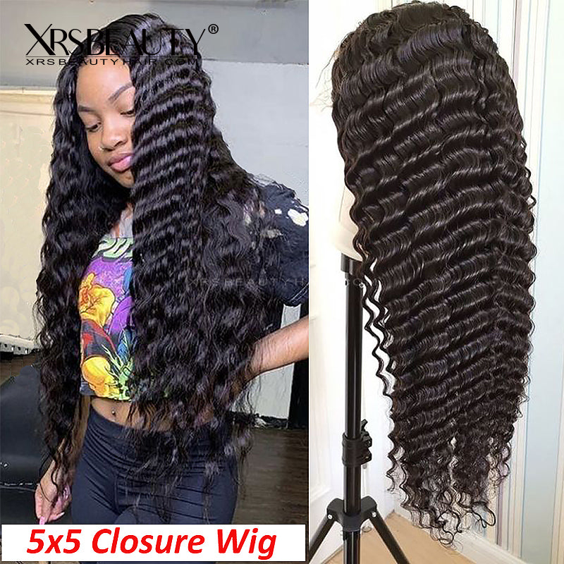 Human Hair Deep Wave 5x5 HD Lace Closure Wigs Pre Plucked With Baby Hair [LCW06]