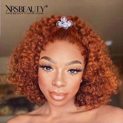 Ginger Orange Deep Curly Lace Human Hair Wig Pre Plucked Natural Hairline [CFW18]