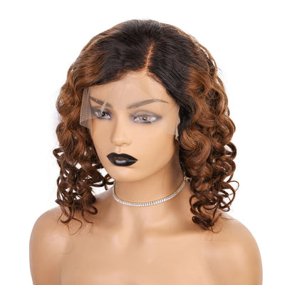 Ombre Brown With Dark Roots Loose Wave 13x4 Front Lace Wig 1b4 Pre Plucked With [CXW38]