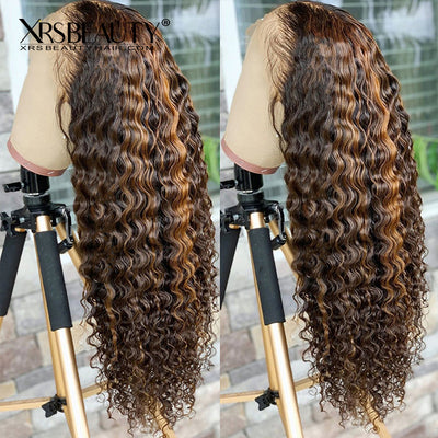 #2/30 Highlight Water wave Front Lace Wig Virgin Hair Natural Hairline [CFW28]
