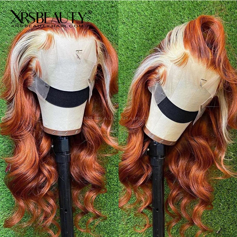 Ginger Wavy Wig With 613 Blonde Highlights Human Hair Wigs With Baby Hair [CFW42]