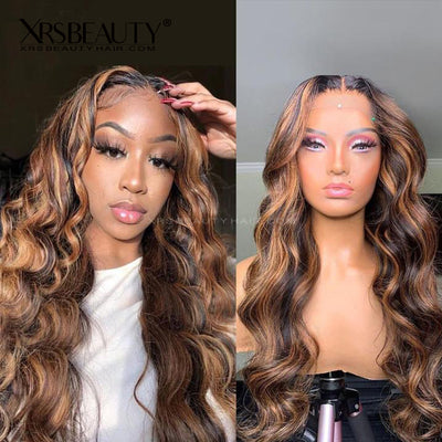 #2/30 Highlight Ombre Brown Loose Wave Lace Front Wigs Pre Plucked Bleached Knots [CFW46]